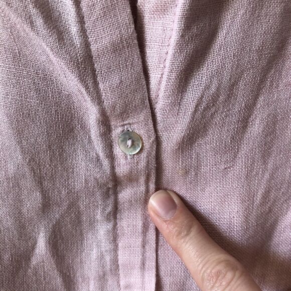 Sigrid Olsen Shirt Womens L 100% Linen Popover Tunic Pink Convertible Roll Tab - Picture 6 of 10